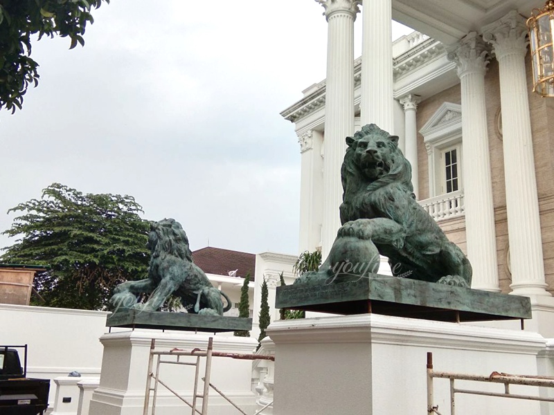 Bronze lion entrance pair sculpture factory project