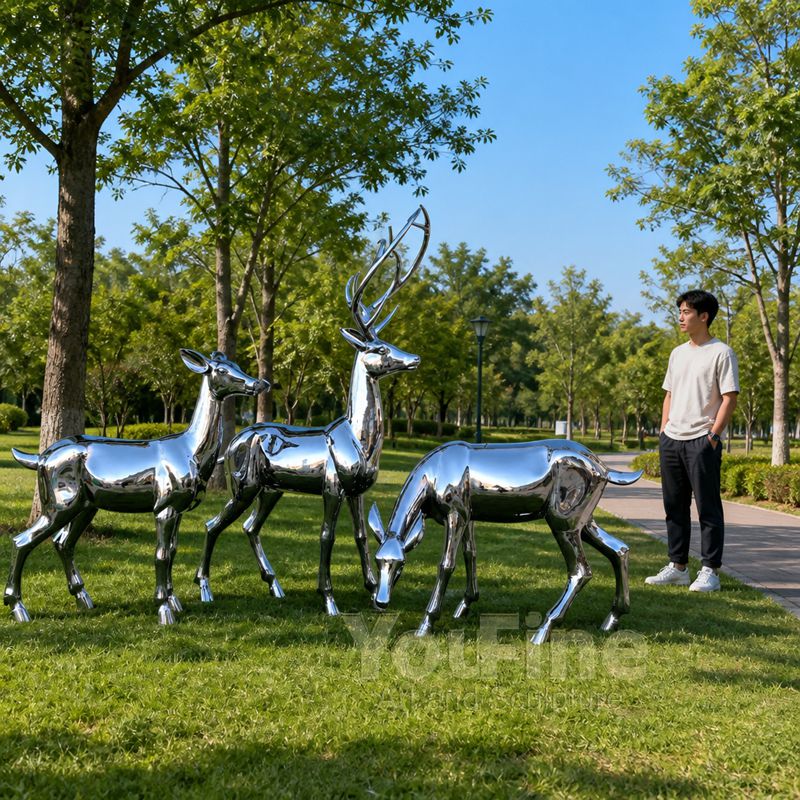 Mirror polished stainless steel deer sculpture buy direct